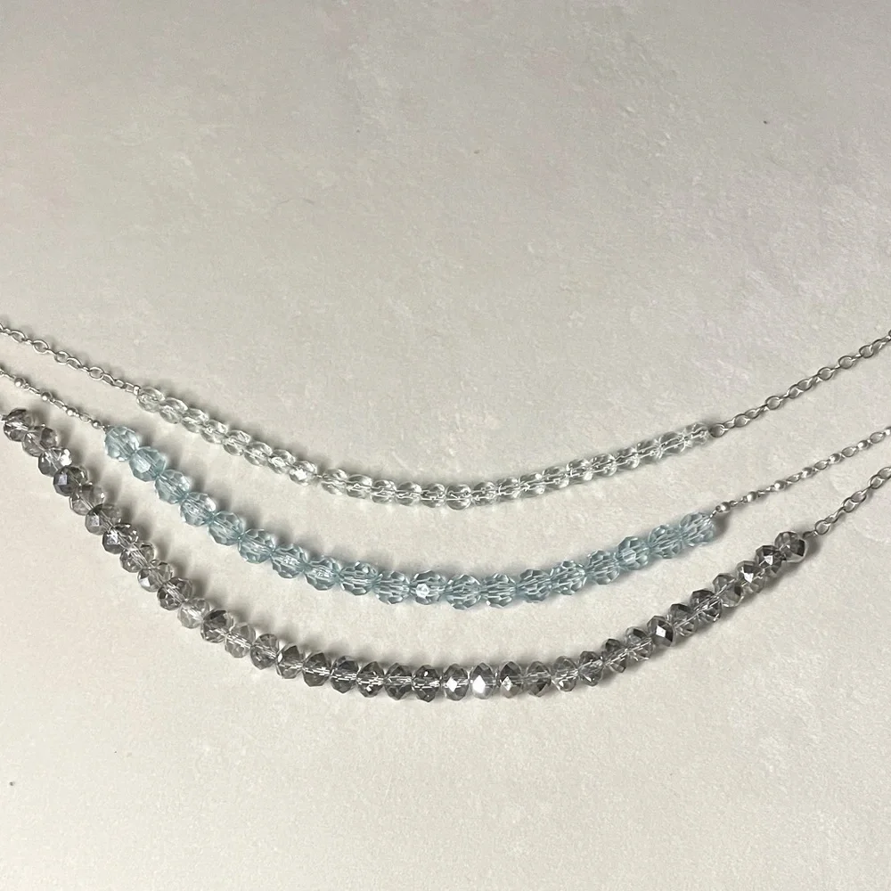 LOFT Ann Taylor Three-Strand Crystal Necklace, Silver Tone - Picture 4 of 4